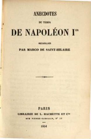 Anecdotes du temps de Napoléon Ier