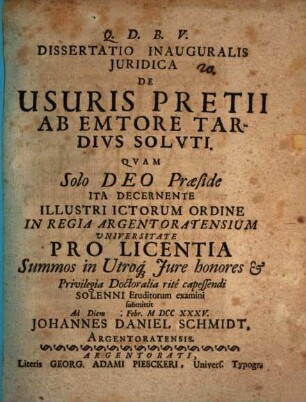 Diss. inaug. iur. de usuris pretii ab emtore tardius soluti