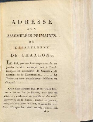 Adresse aux assemblées primaires du département de Chaalons