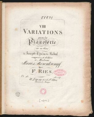 VIII Variations pour le Pianoforte sur un thême de Joseph, Opéra de Méhul : Oe. 46