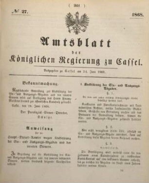 № 27. Ausgegeben zu Cassel am 24. Juni 1868.