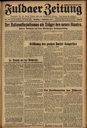 Ausgabe vom Samstag, den 02. September 1933.