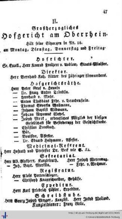Großh. Bad. Hofgericht am Oberrhein, Behörden, Ämter, Stiftungen