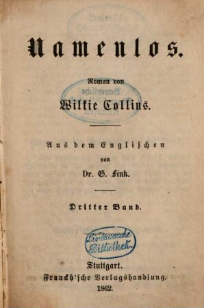 Namenlos : Roman von Wilkie Collins. Aus dem Englischen von G. Fink, 3