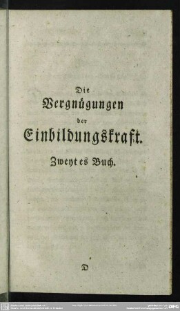 Die Vergnügungen der Einbildungskraft. Zweytes Buch
