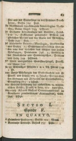 Sectio I. Spinde F