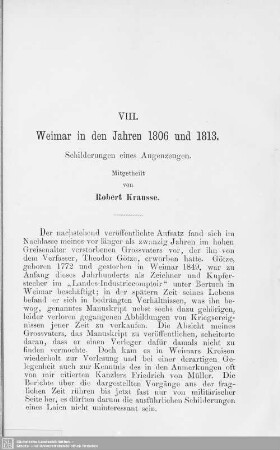 VIII. Weimar in den Jahren 1806 und 1813 : Schilderungen eines Augenzeugen