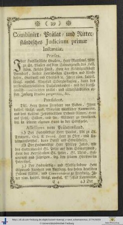 Combinirt- Prälat- und Ritterständisches Judicium primae Instantiae.