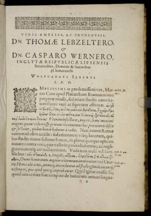 Viris Ampliss. Ac Prudentiss. Dn. Thomæ Lebzeltero, & Dn. Casparo Wernero [...]