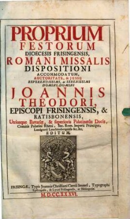 Proprium Festorum Dioecesis Frisingensis : Romani Missalis Dispositioni Accommodatum