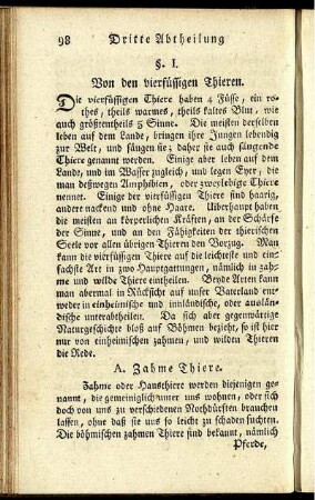 §. I. Von den vierfüssigen Thieren.