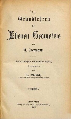 Die Grundlehren der ebenen Geometrie
