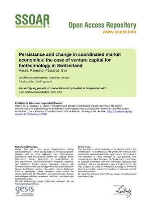 Persistance and change in coordinated market economies: the case of venture capital for biotechnology in Switzerland