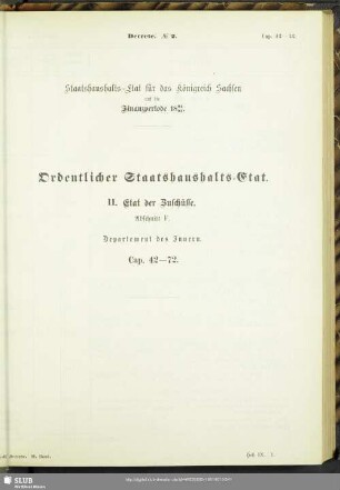 II. Etat der Zuschüsse. Abschnitt F. Departement des Innern. Cap. 42-72