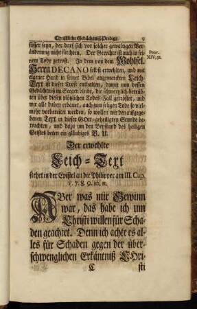 Der erwehlte Leich-Text stehet in der Epistel an die Philipper am III. Cap. V. 7. 8. 9. 10. 11.