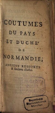 Coutumes du Pays et Duché de Normandie