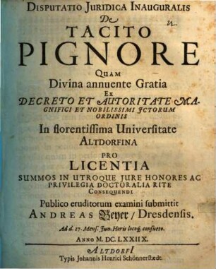 Disp. iur. inaug. de tacito pignore