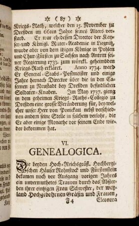VI. Genealogica.