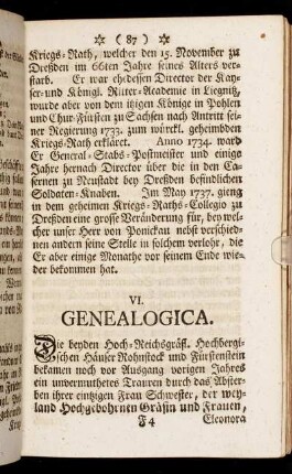 VI. Genealogica.