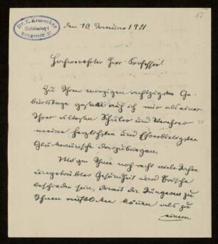 Brief von Ernst Kronecker an Otto von Gierke, Berlin-Charlottenburg, 10.1.1921