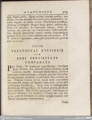 CXVIII Fecunditas Muliebris Cum Agri Fertilitate Comparata