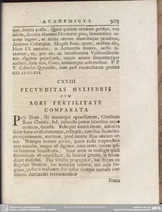 CXVIII Fecunditas Muliebris Cum Agri Fertilitate Comparata