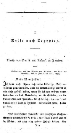 1. Abreise von Paris und Ankunft zu Toulon.