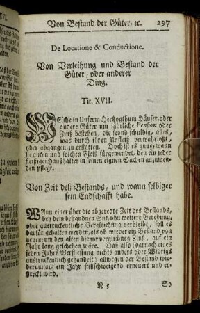 Tit. XVII. De Locatione & Conductione. Von Verleihung und Bestand der Güter, oder anderer Ding. - Tit. XXXIV. Von Dienstbarkeiten der Güter.