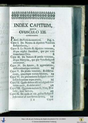 Index capitum, quae in opusculo XIII. continentur.