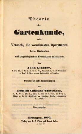 Theorie der Gartenkunde, oder Versuch, die vornehmsten Operationen beim Gartenbau nach physiologischen Grundsätzen zu erklären