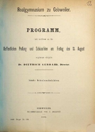Programm : durch welches zu der öffentlichen Prüfung und Schlussfeier ... ergebenst einladet. 1879/80 = Theil 3