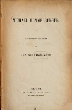 Michael Hummelberger : eine biographische Skizze