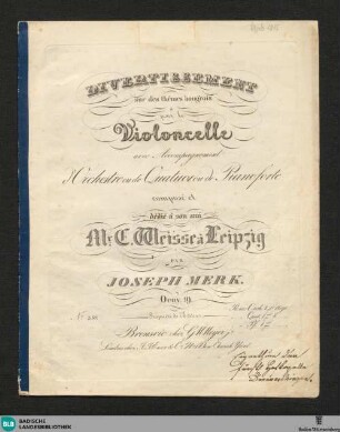 Divertissement sur des thèmes hongrois pour le Violoncelle avec Accompagnement d'Orchestre ou de Quatuor ou de Pianoforte : Oeuv. 19