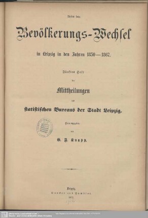 5.1871: Mittheilungen des Statistischen Bureaus der Stadt Leipzig