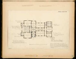 Villa für einem Junggesellen Monatskonkurrenz Januar 1878: Grundriss Erdgeschoss; Maßstabsleiste, Erläuterungstext