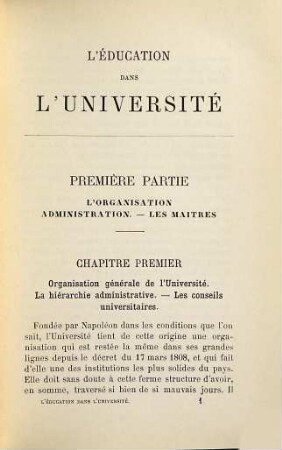 L'éducation dans l'université (en France.)