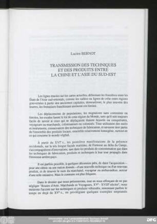 Lucien Bernot Transmission Des Techniques Et Des Produits Entre La Chine Et L'Asie Du Sud-Est