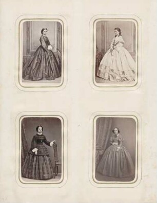 links oben: Hofdame Fräulein Emma von Berenhorst rechts oben: Hofdame Fräulien Klara von Berenhorst links unten: Fräulein von Beningson rechts unten: Fräulein von Berenhorst, geb. von Bodenhausen
