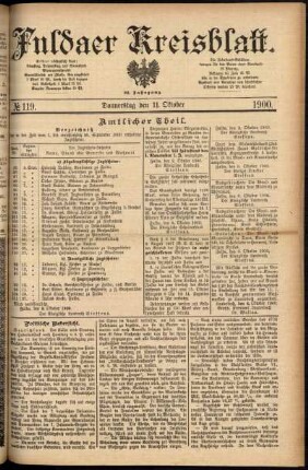 Erste Ausgabe vom Donnerstag, den 11. Oktober 1900.