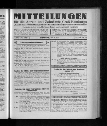 Jahrgang 1927, Hamburg, den 8. Mai, Nummer 19
