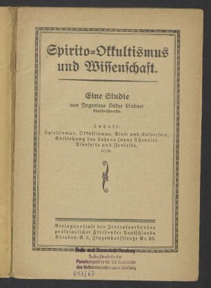 Spirito-Okkultismus und Wissenschaft : Eine Studie