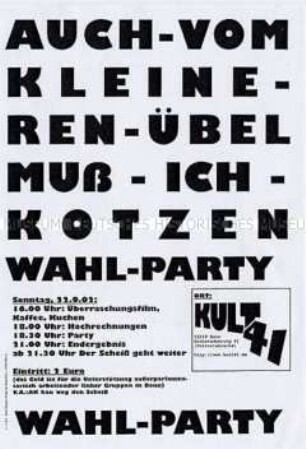 Handzettel mit einer Einladung zu einer alternativen Wahlparty