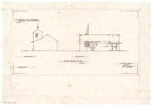 Gsaenger, Gustav; München - Obermenzing, Grünspechtstr. 13; Ev. Notkirche, Bethlehems Kirche, Pfarrhaus - Notkirche, West- u. Südseite (Ansichten)