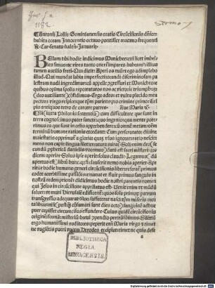 Oratio circumcisionis dominicae habita coram Innocentio VIII. pontifice maximo : 1485.01.01