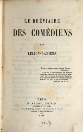 Le bréviaire des comédiens