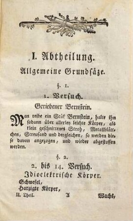 Kurze Grundsäze der Elektricitätslehre, 2. Des zweyten oder praktischen Theils I. Bändchen