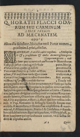 Q. Horatii Flacci Odarum Seu Carminum Liber Primvs.