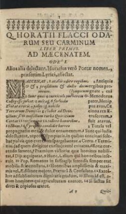 Q. Horatii Flacci Odarum Seu Carminum Liber Primvs.