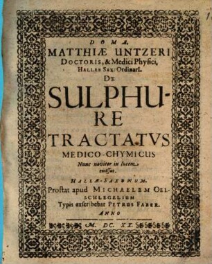 De Sulphure tractatus medico chymicus