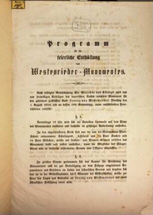Programm für die feierliche Enthüllung des Westenrieder-Monumentes